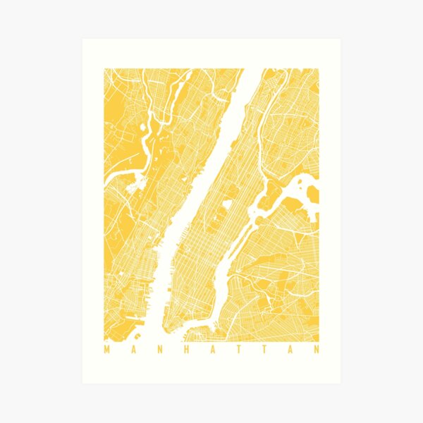 Manhattan map yellow Art Print