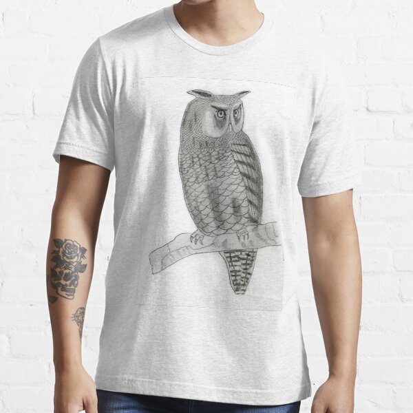 Realistic Owl Drawing Art -- Owl Graphite Pencil Essential T-Shirt