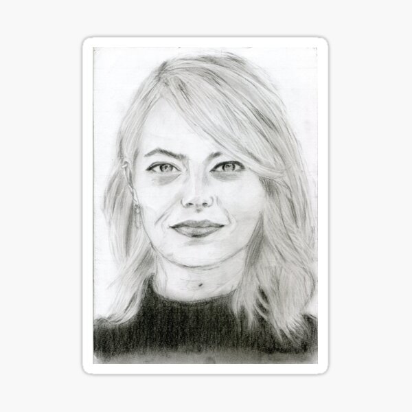 Realistic Emma Stone Drawing Art -- Emma Stone Graphite Pencil Sticker