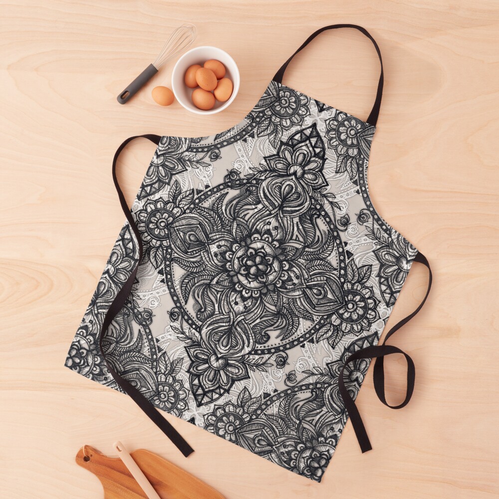 Charcoal Lace Pencil Doodle Apron