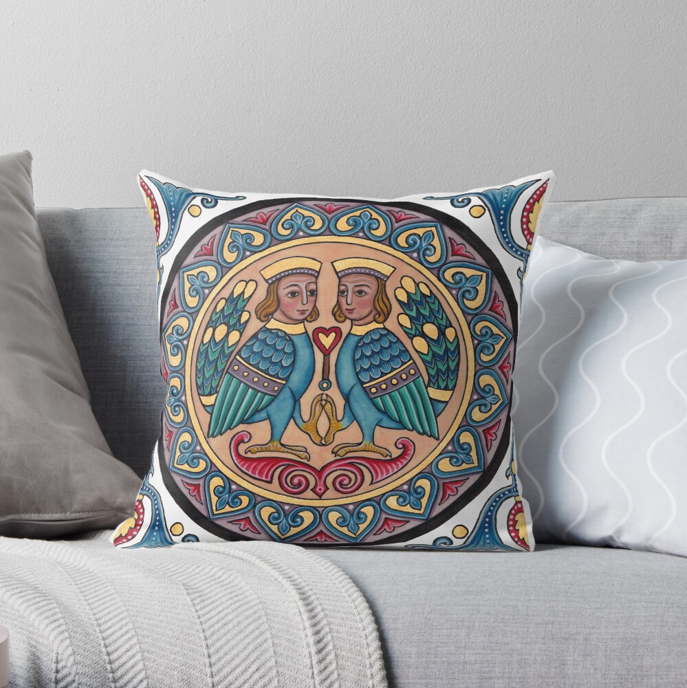 Medieval Armenian Harpies Throw Pillow