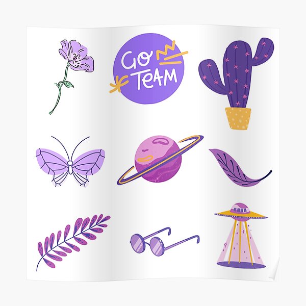 "Cute Purple Sticker Pack" Poster by matmazel Redbubble