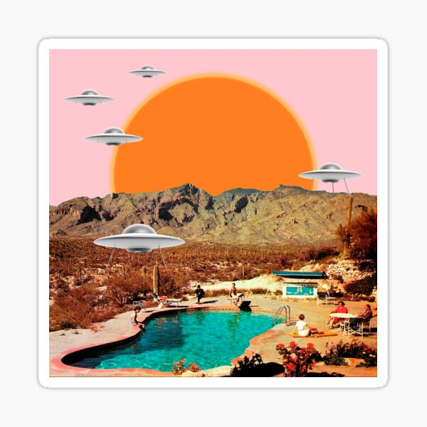They've arrived! UFOs landing in the desert Sticker