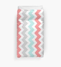 Coral Aqua Grey Chevron-Muster Bettbezug