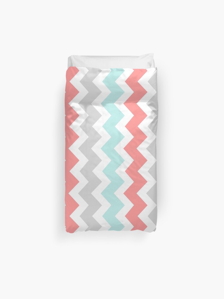 Coral Aqua Grey Chevron Pattern Duvet Cover By Dreamingmind