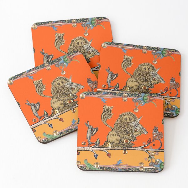 Item preview, WEIRD MEDIEVAL BESTIARY MAKING MUSIC Violinist Lion,Hare Snail Cat in Gold Yellow Orange designed and sold by BulganLumini.