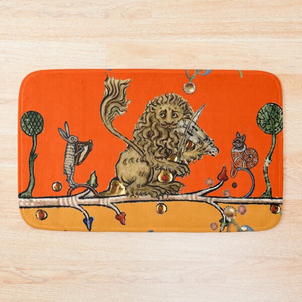 Item preview, WEIRD MEDIEVAL BESTIARY MAKING MUSIC Violinist Lion,Hare Snail Cat in Gold Yellow Orange designed and sold by BulganLumini.
