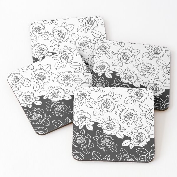 Item preview, Minimalist Floral Line Art Pattern | Roses with Leaves | Duotone Dark Gray & White designed and sold by ukoko.