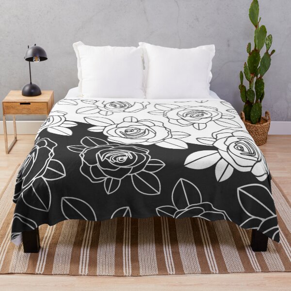 Artikelvorschau, Minimalistisches Blumenmustermuster | Rosen mit Blättern | Duotone Dark Grey & White entworfen und verkauft von ukoko.