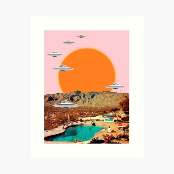 They've arrived! UFOs landing in the desert Art Print