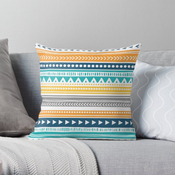 Orange Yellow Blue Tribal Pattern Throw Pillow
