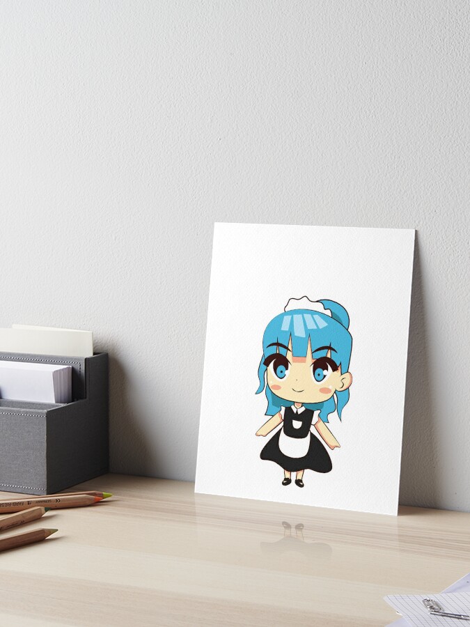 Blue Haired Girl Anime Drawing Print Cute Anime Girl 