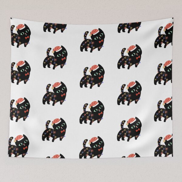 Item preview, Gato negro gruñón con gorro de Papá Noel y luces navideñas designed and sold by maizon.