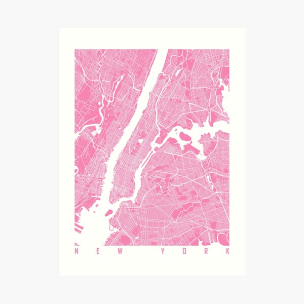 New York map pink Art Print