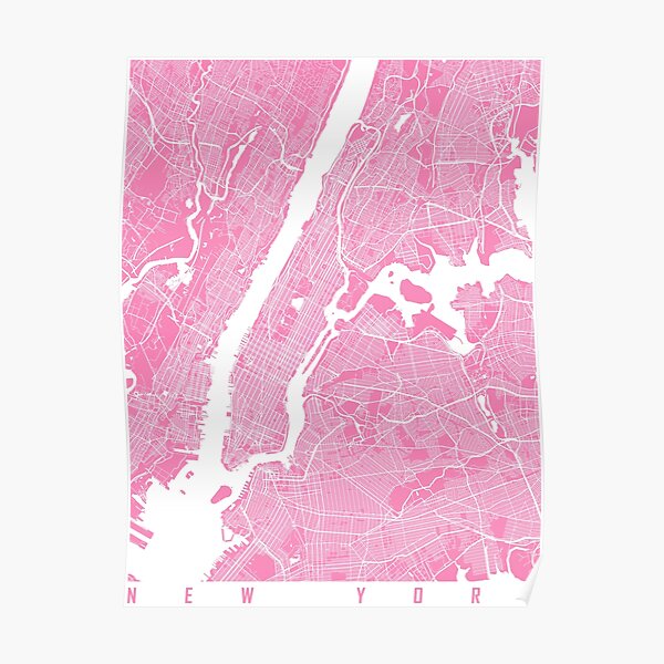 New York Karte rosa Poster