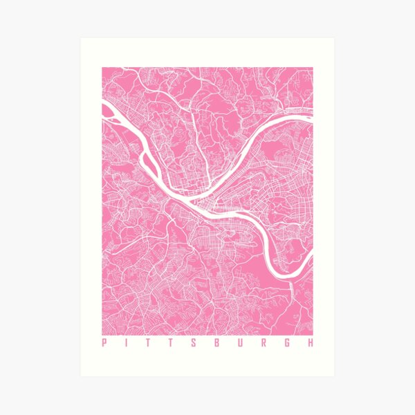 Pittsburgh map pink Art Print