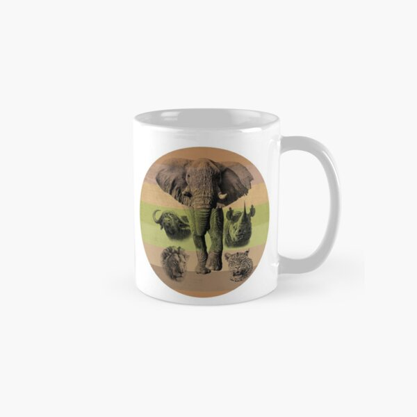 Africa's Big 5 on Retro-style Sunset in Colors of Africa Classic Mug