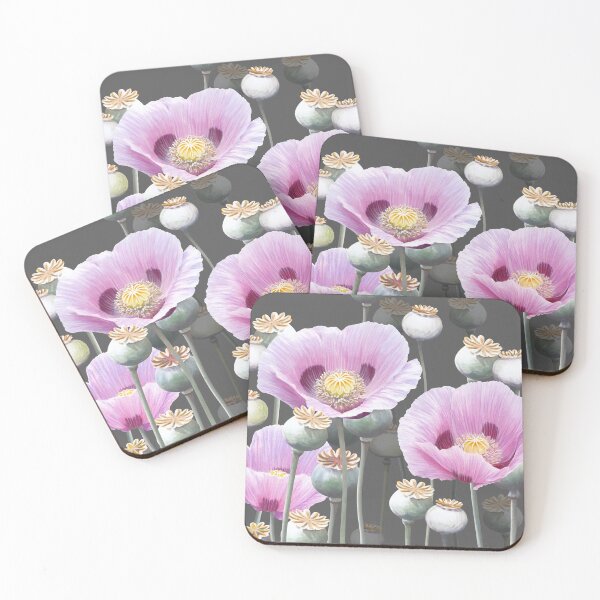 Pink Poppies Coasters (Set of 4)