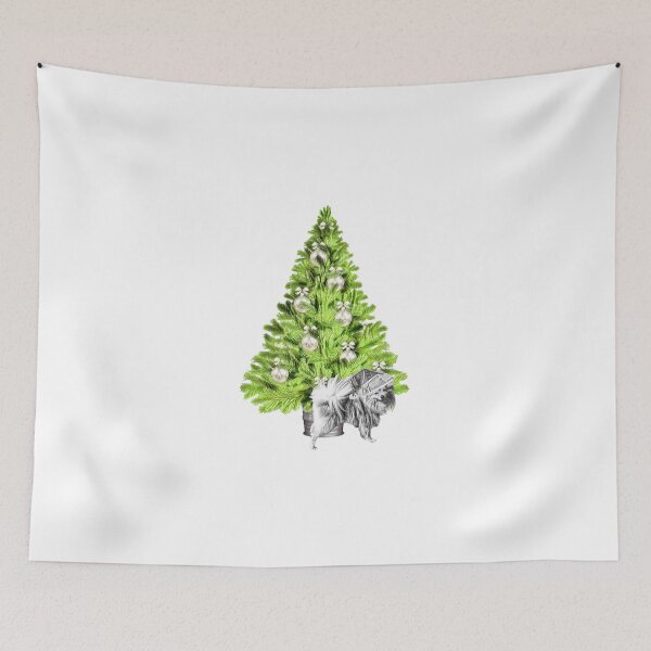 Item preview, Pomeranian Dog Christmas scene with Christmas tree and Santa hat  designed and sold by NikkiBear67.