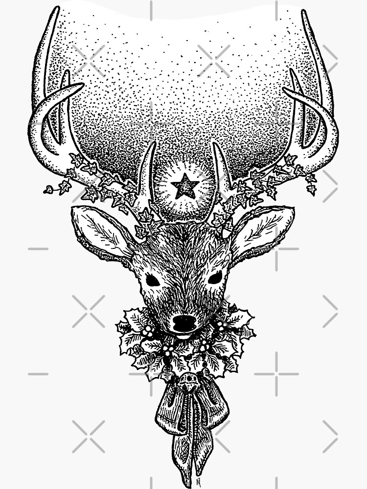 Artwork view, Yule Stag - Black & White designed and sold by NoddingViolet