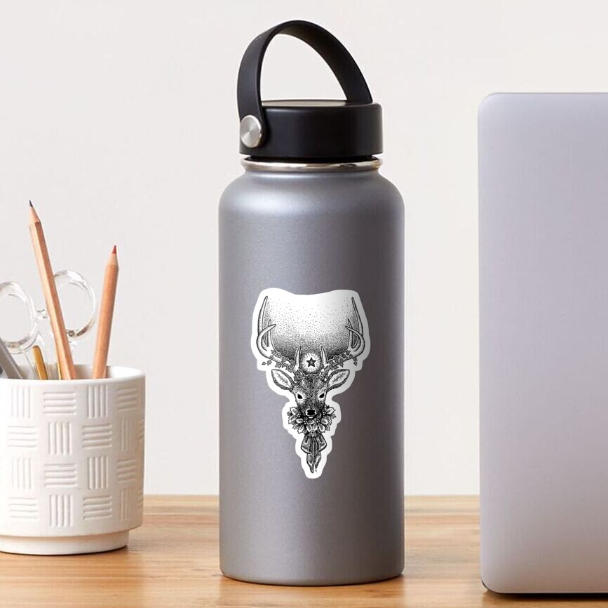 Yule Stag - Black & White Sticker