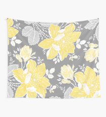 Yellow Grey Flowers Pattern Wall Tapestry