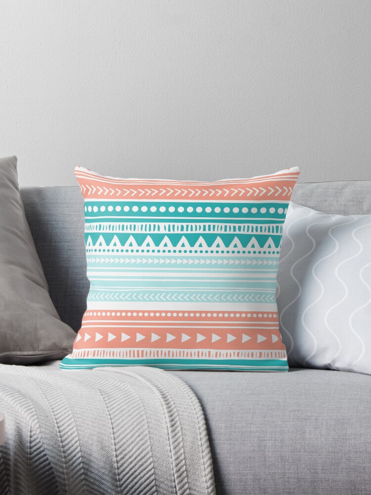 Teal Coral Accent Pillows Light Teal Coral Throw Pillow Spoonflower