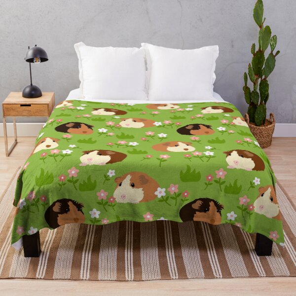 Guinea Pig and Flowers - Green Throw Blanket