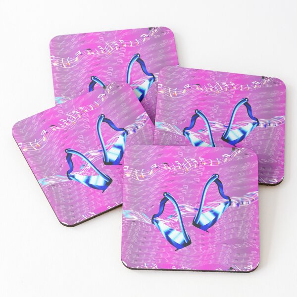 Item preview, Blue harps and abstract music on pink designed and sold by Only1helen.