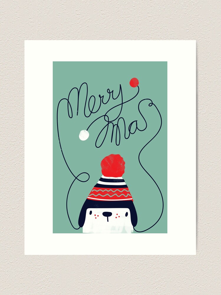 Alternate view of Christmas Bobble Hat Dog Art Print
