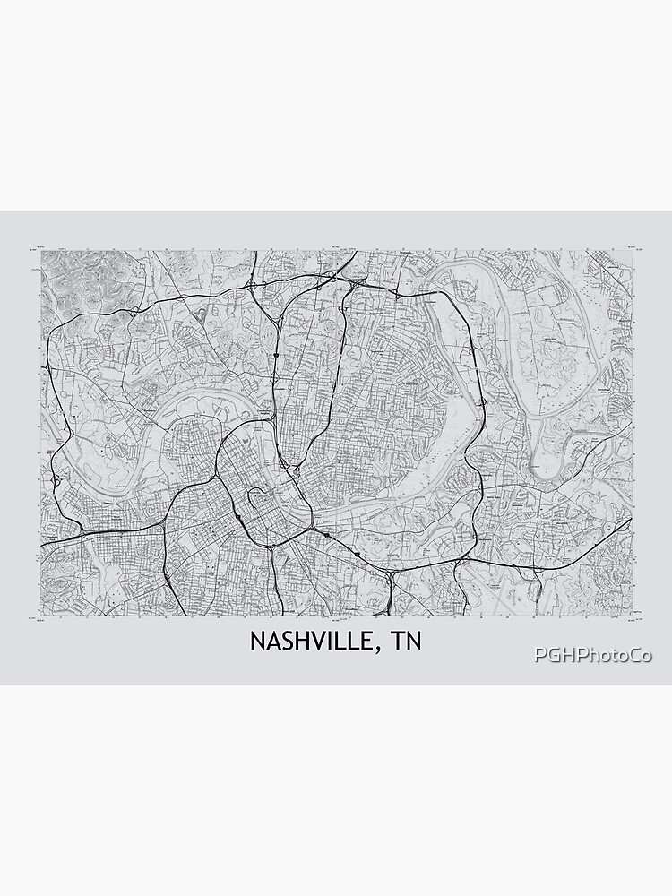 "Nashville, TN Topographical Map Grey" Art Print for Sale by PGHPhotoCo