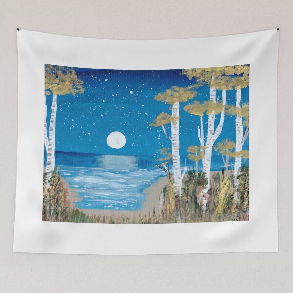 Item preview, Birch trees at the beach at night with a full moon designed and sold by SashaSprite.