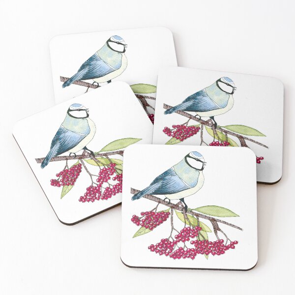 Item preview, Watercolor Blue Tit on a Branch of Rowan designed and sold by AlicjaCurioseur.