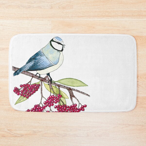 Item preview, Watercolor Blue Tit on a Branch of Rowan designed and sold by AlicjaCurioseur.