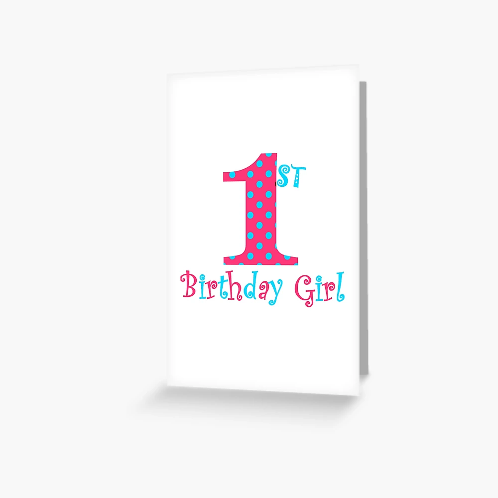 1st Birthday Girl Pink and Teal Polka Dot 1st-birthday-girl-pink-and-teal-polka-dot-greeting-card-for-sale-by-beachbumfamily-redbubble