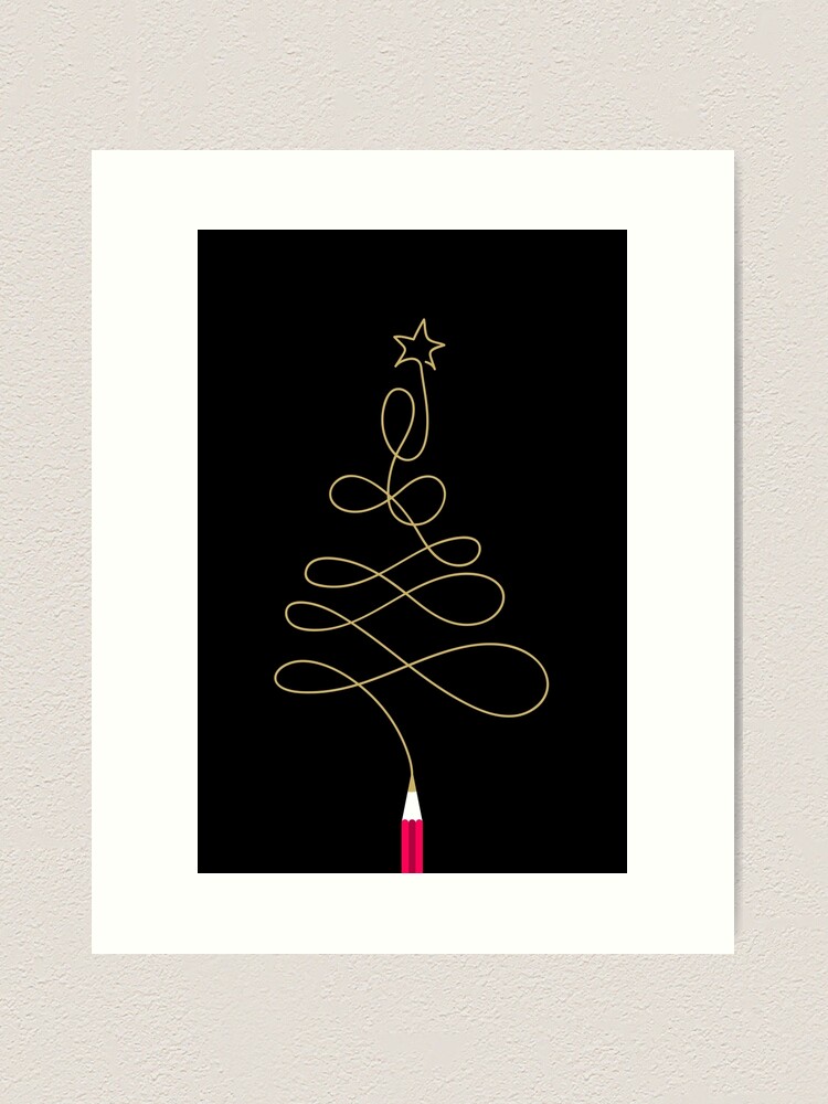 Thumbnail 2 of 3, Art Print, Golden Christmas Tree Pencil designed and sold by Doozal.