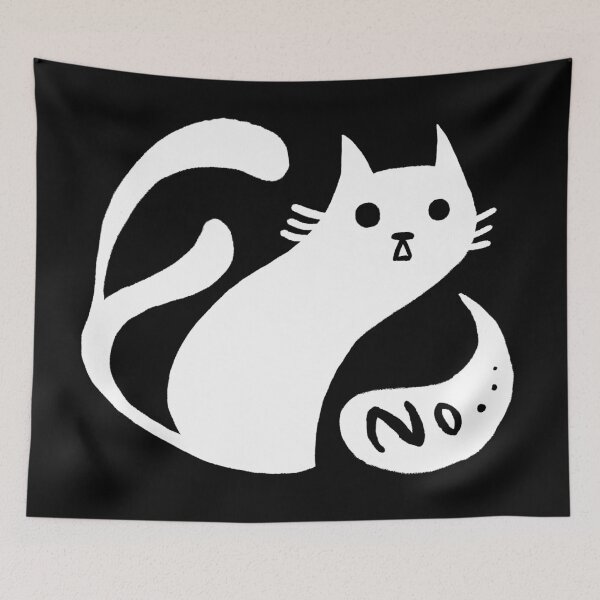 Item preview, Spooky white cat two tails saying no black and white designed and sold by mooniya-stories.