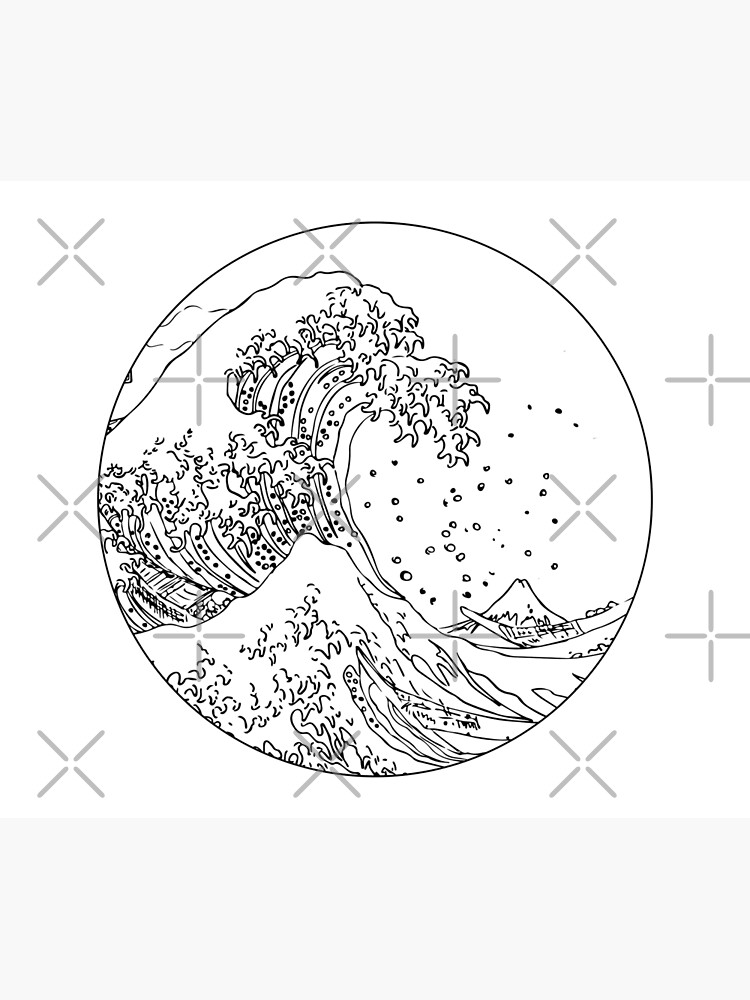 Great Wave Outline Black Circle Poster For Sale By Alexvoss Redbubble