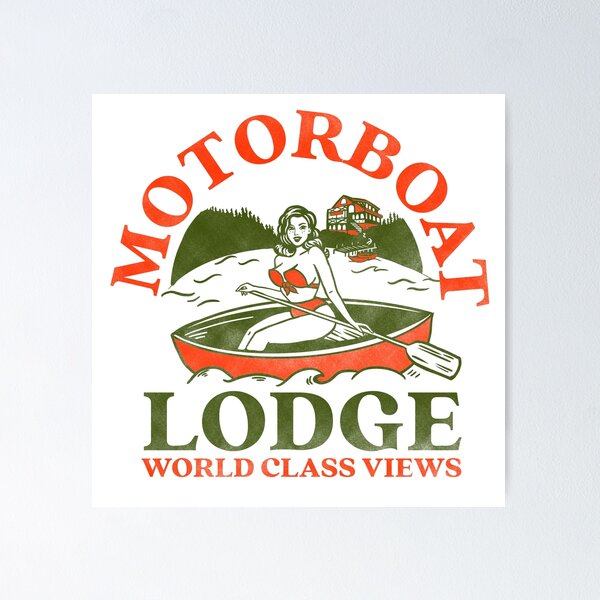 Item preview, Motorboat Lodge: World Class Views. Funny Retro Pin Up Girl In A Canoe Shirt Design designed and sold by The Whiskey Ginger Design Shop.