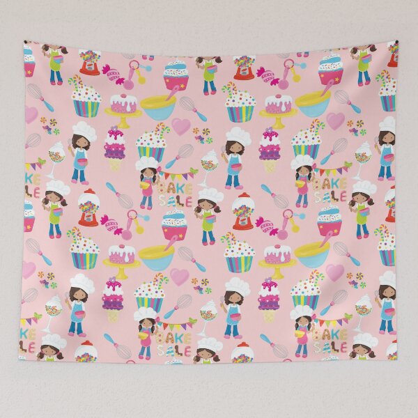 Item preview, Bake Sale kids lolly and cake cooking print pink base designed and sold by Dance Vibes: Blingit Studios.