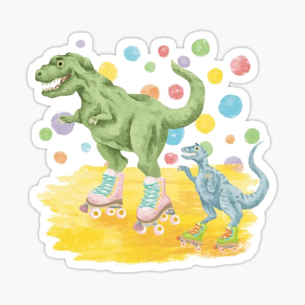 Rollerskating Dinosaurs T-rex Velociraptor Sticker