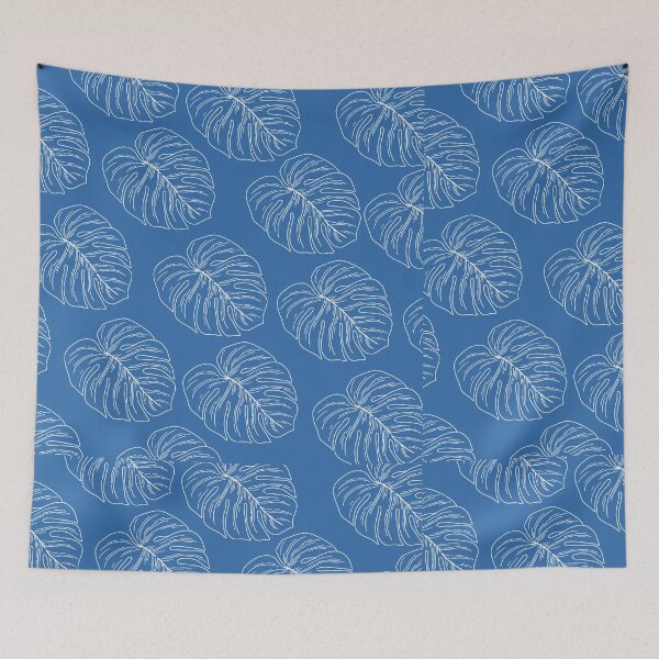 Item preview, monstera tropical plant hawaii aloha print blue and white designed and sold by maplunk.