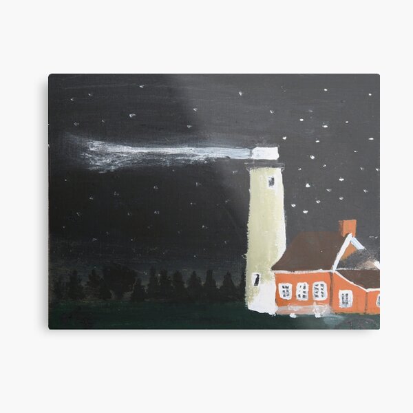 Peaceful Michigan Lighthouse At Night With Starlit Sky Metal Print