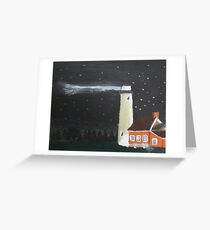 Peaceful Michigan Lighthouse At Night With Starlit Sky Greeting Card