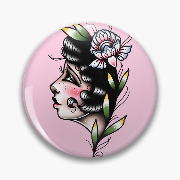 Item preview, Lady Face with Flowers Cute Traditional Flash Tattoo designed and sold by Ella Mobbs.
