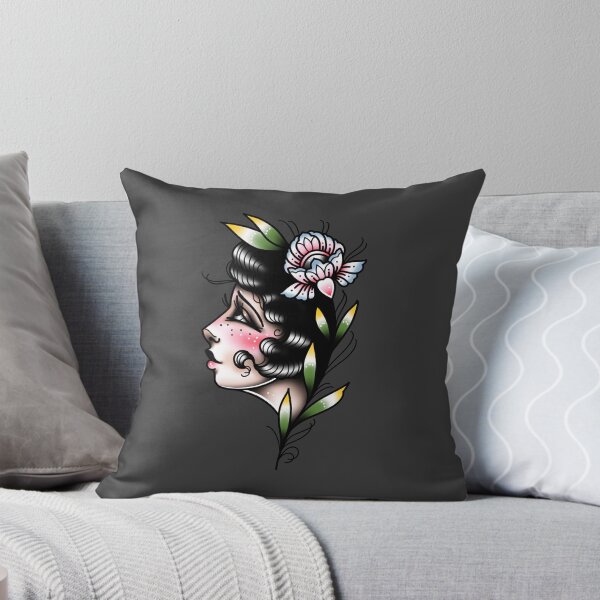 Item preview, Lady Face with Flowers Cute Traditional Flash Tattoo designed and sold by Ella Mobbs.