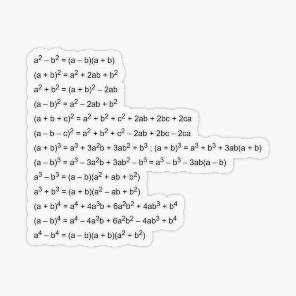 Important Formulas in Algebra Transparent Sticker
