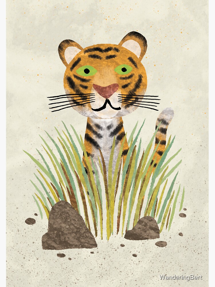 Thumbnail 3 of 3, Sticker, Tiger in the Grass designed and sold by WanderingBert.
