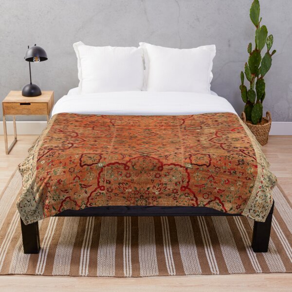 17th Century Velvet and Silk Carpet Print Throw Blanket