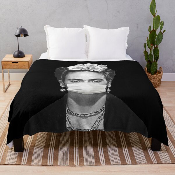 Item preview, Frida Khalo "pop" portrait with MASK! - bn on black bg - digital paint by Iona Art Digital designed and sold by IonaArtDigital.